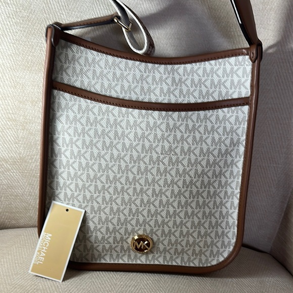 Michael Kors Beige and Brown Monogram Shoulder Bag - Picture 1 of 13